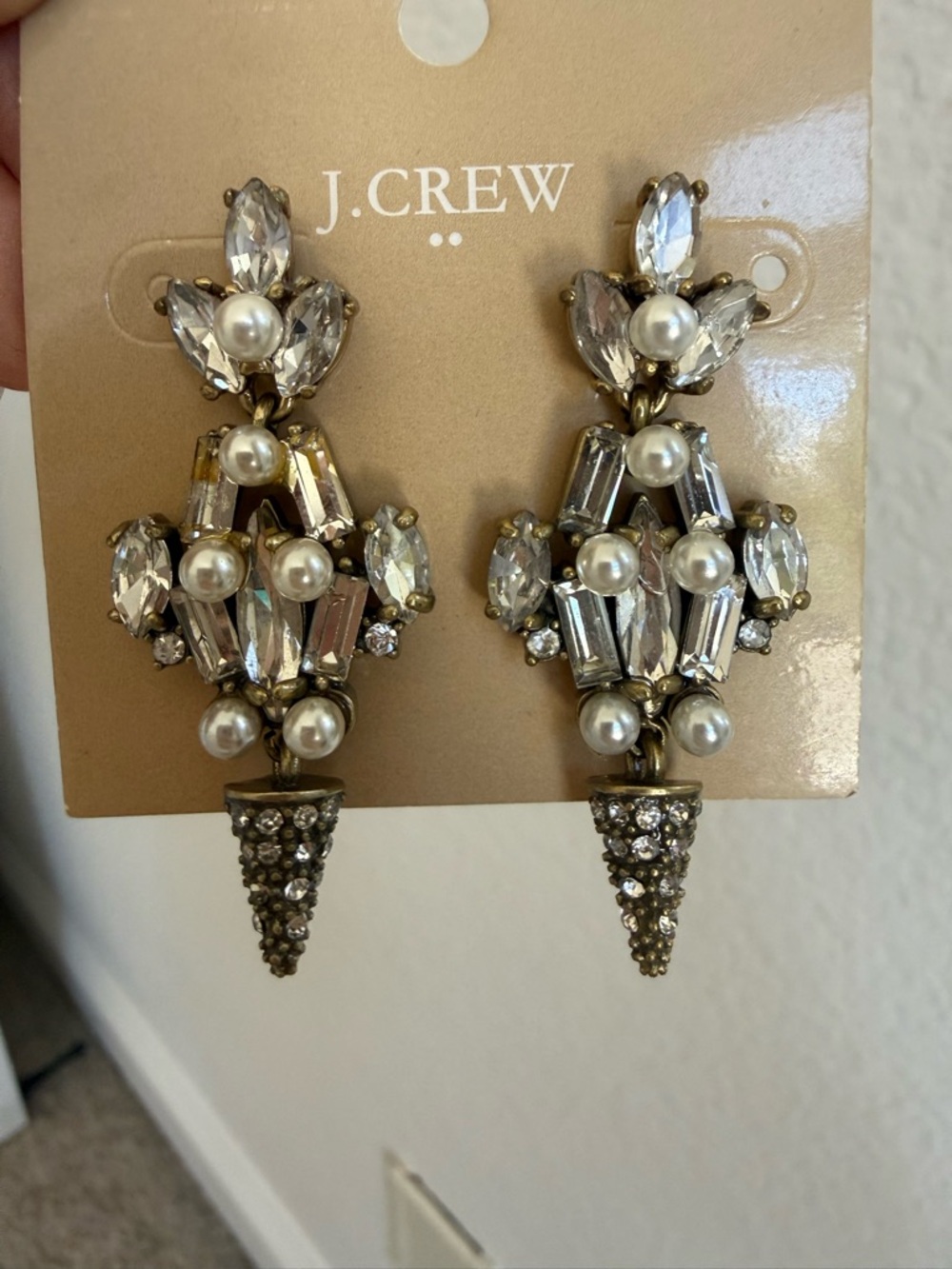 J. Crew Silver-Tone Rhinestones & Pearl Drop Earrings - New!